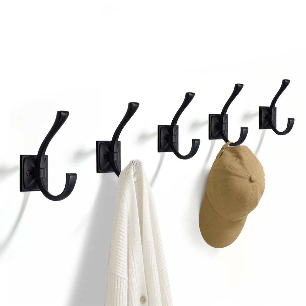 TUNNY 5-pack coat hooks, front view, ideal for entryway organization.