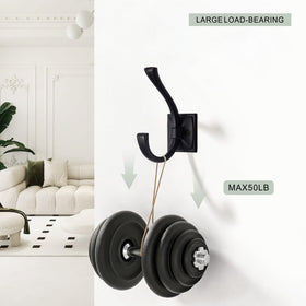TUNNY matte black hook set, side view, robust zinc alloy construction.