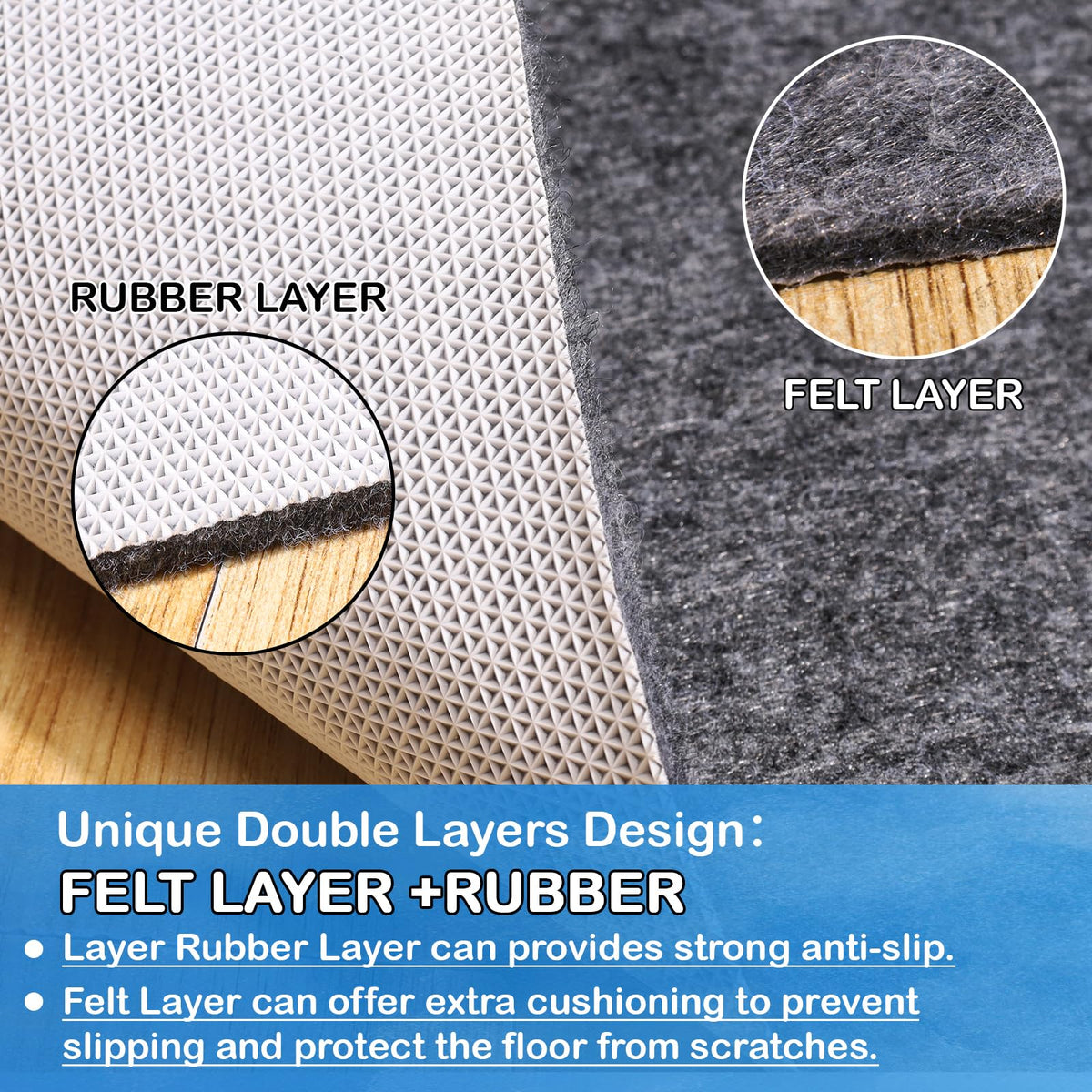TUOTPE durable rug pad materials, close-up, long-lasting protection for rugs.