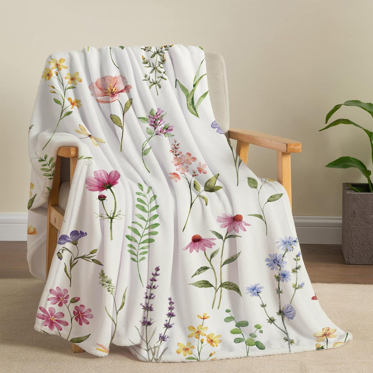 Tupmnbry Wildflowers Throw Blanket with botanical floral print for cozy lounging