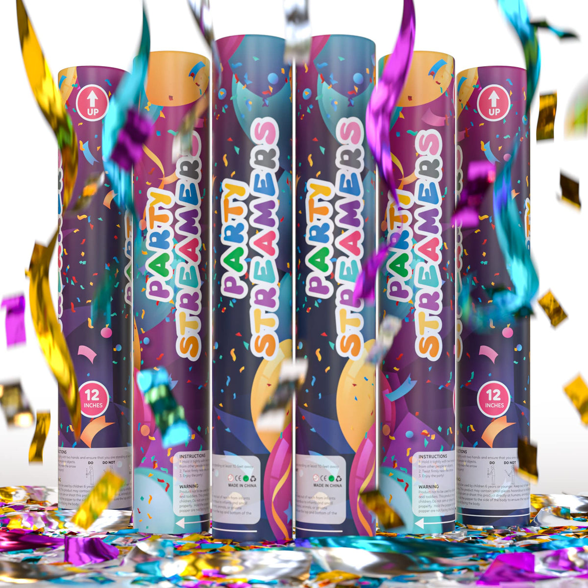 TUR Party Supplies no-mess streamer cannon 6-pack ready for party fun with minimal cleanup