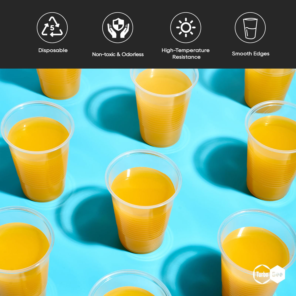 Turbo Bee rolled lip 7oz cups for comfortable sipping and spill-free occasions