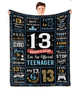 Turelos 13th birthday blanket front view, ideal teen gift idea.