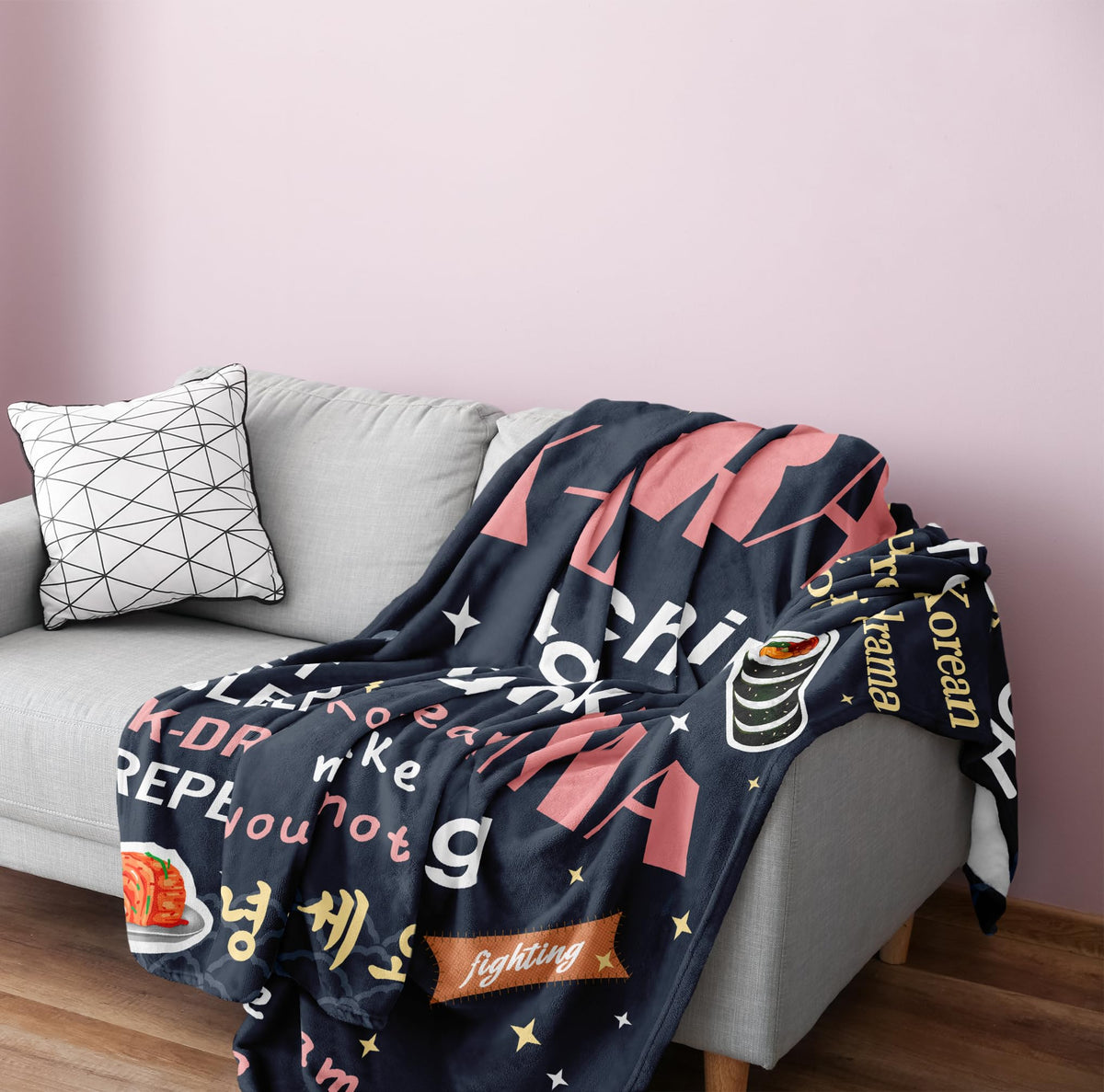 Turelos cozy kdrama blanket draped on a couch for warm lounging.