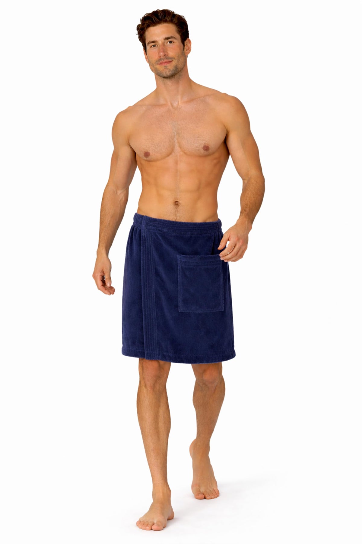 Turkish Linen body wrap navy open pocket view for easy storage on the go