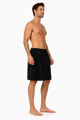 Turkish Linen pocket detail adds convenient space for essentials after shower.