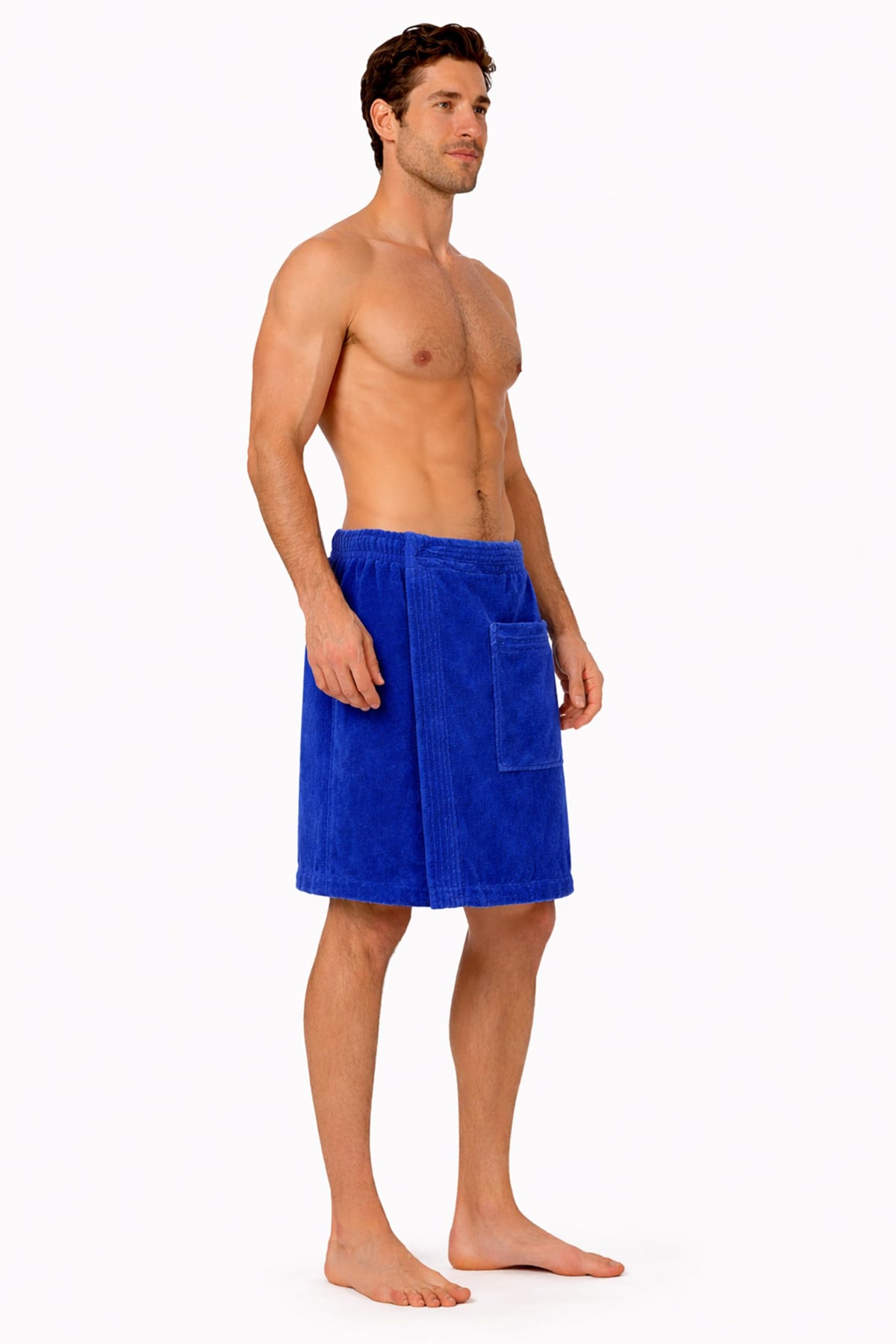 Turkish Linen body wrap in royal blue, folded for compact storage and easy packing.