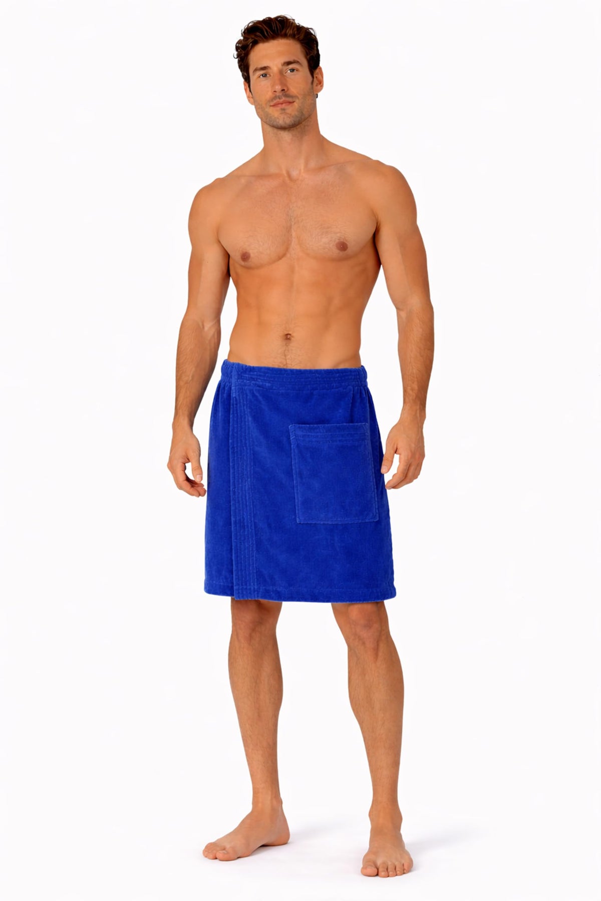 Turkish Linen body wrap in royal blue, front view, showing premium cotton softness and absorbency.