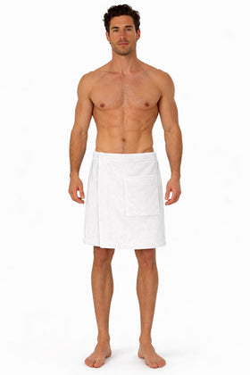 Turkish Linen body wrap white front view showing smooth velour exterior and absorbent terry interior