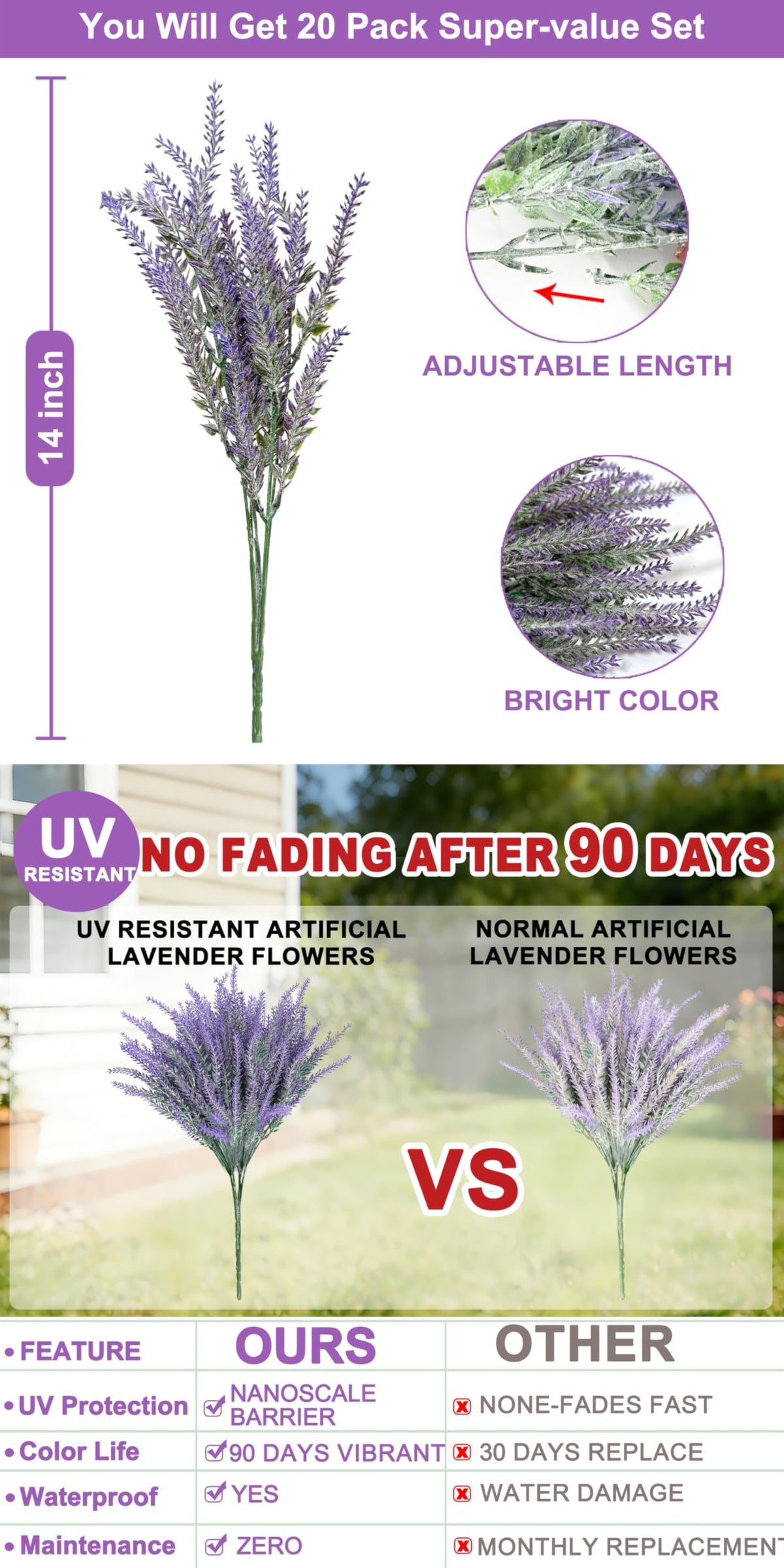 TURNMEON lavender bundles for window boxes arranged in a lush 14in bundle