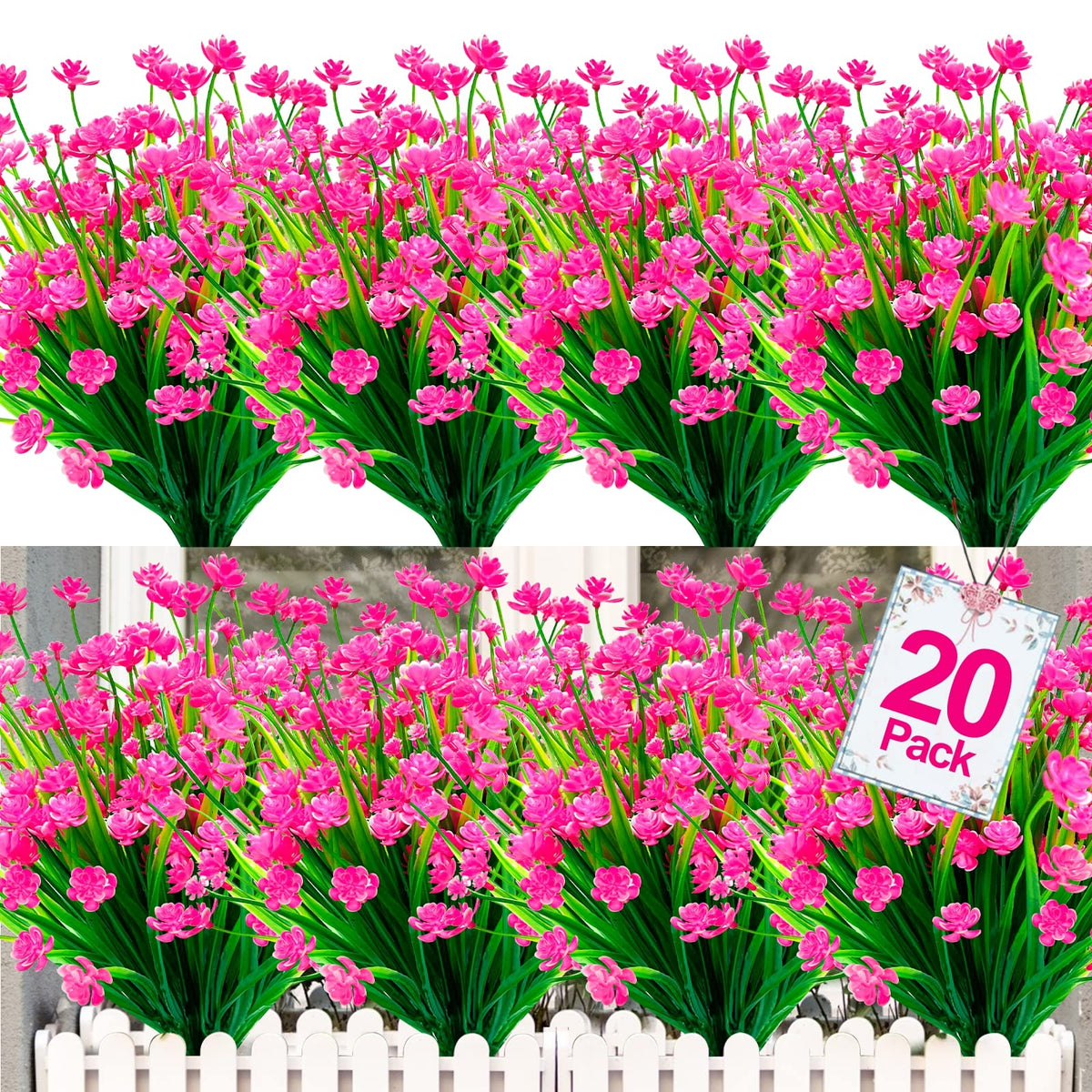 TURNMEON 20 bundles pink outdoor artificial flowers brighten gardens with durable color