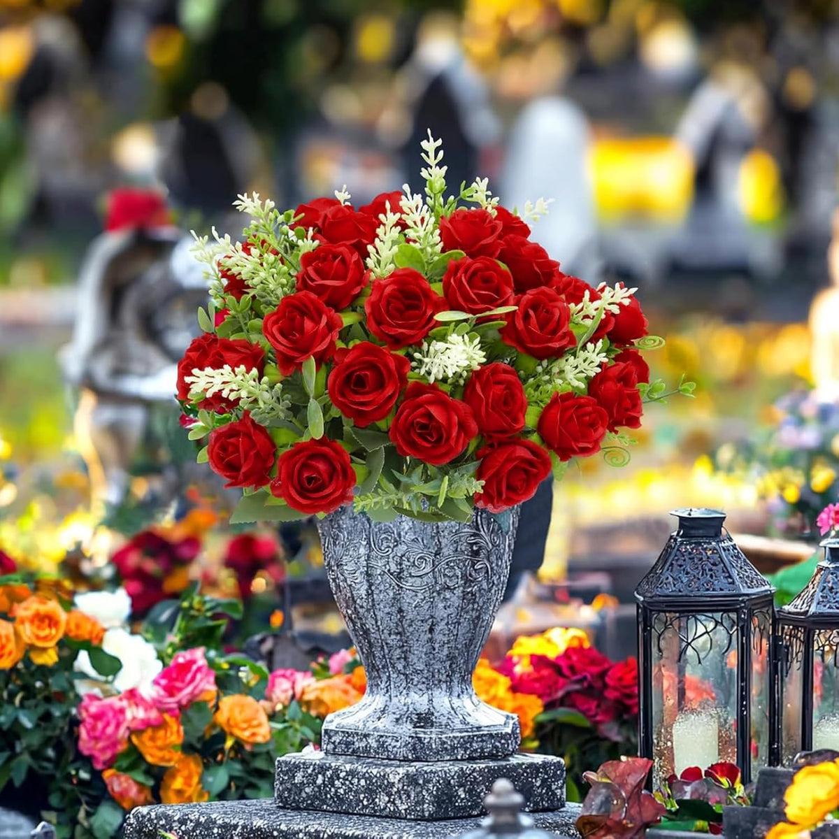 TURNMEON 40 heads fake roses adjustable stems red for custom arrangements.
