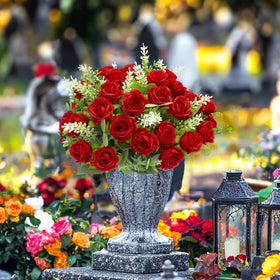 TURNMEON 40 heads fake roses adjustable stems red for custom arrangements.