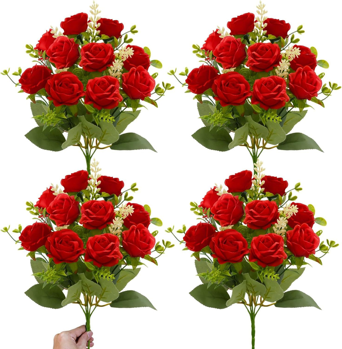 TURNMEON 40 heads fake roses bouquet red assembled for versatile decor.