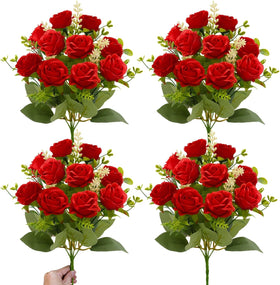 TURNMEON 40 heads fake roses bouquet red assembled for versatile decor.