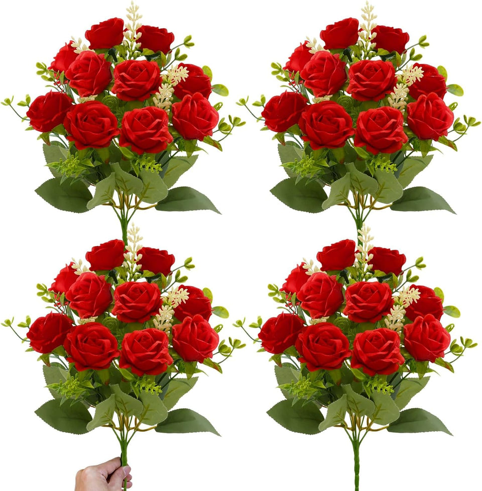TURNMEON 40 heads fake roses bouquet red assembled for versatile decor.