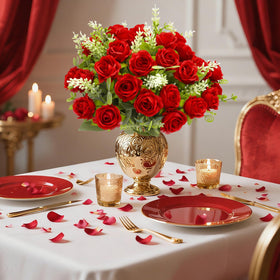 TURNMEON 40 heads fake roses cemetery decor red for grave sites.
