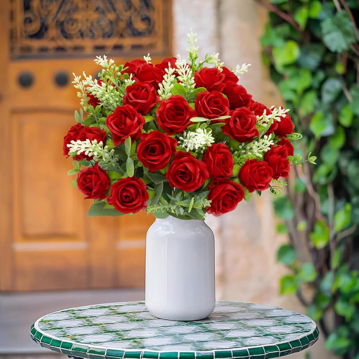 TURNMEON 40 heads fake roses dining table red as a charming centerpiece.