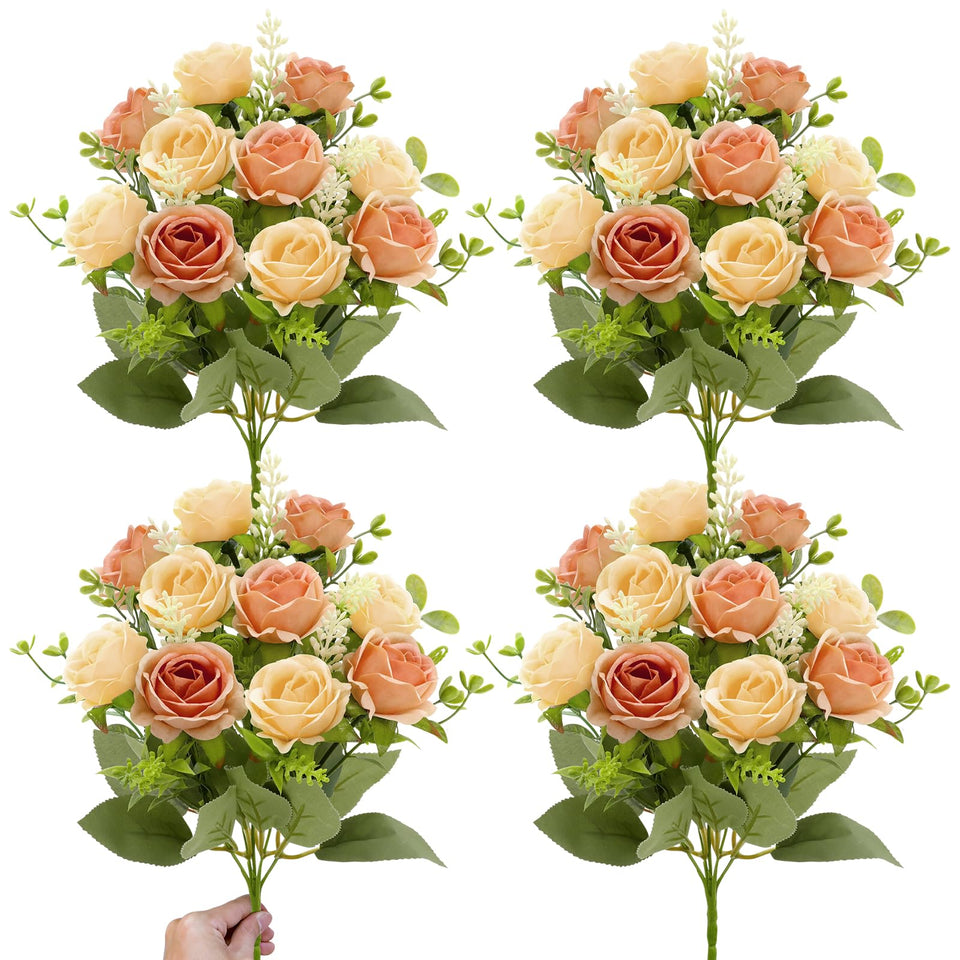 TURNMEON 40 heads fake roses outdoor bouquet with lifelike look