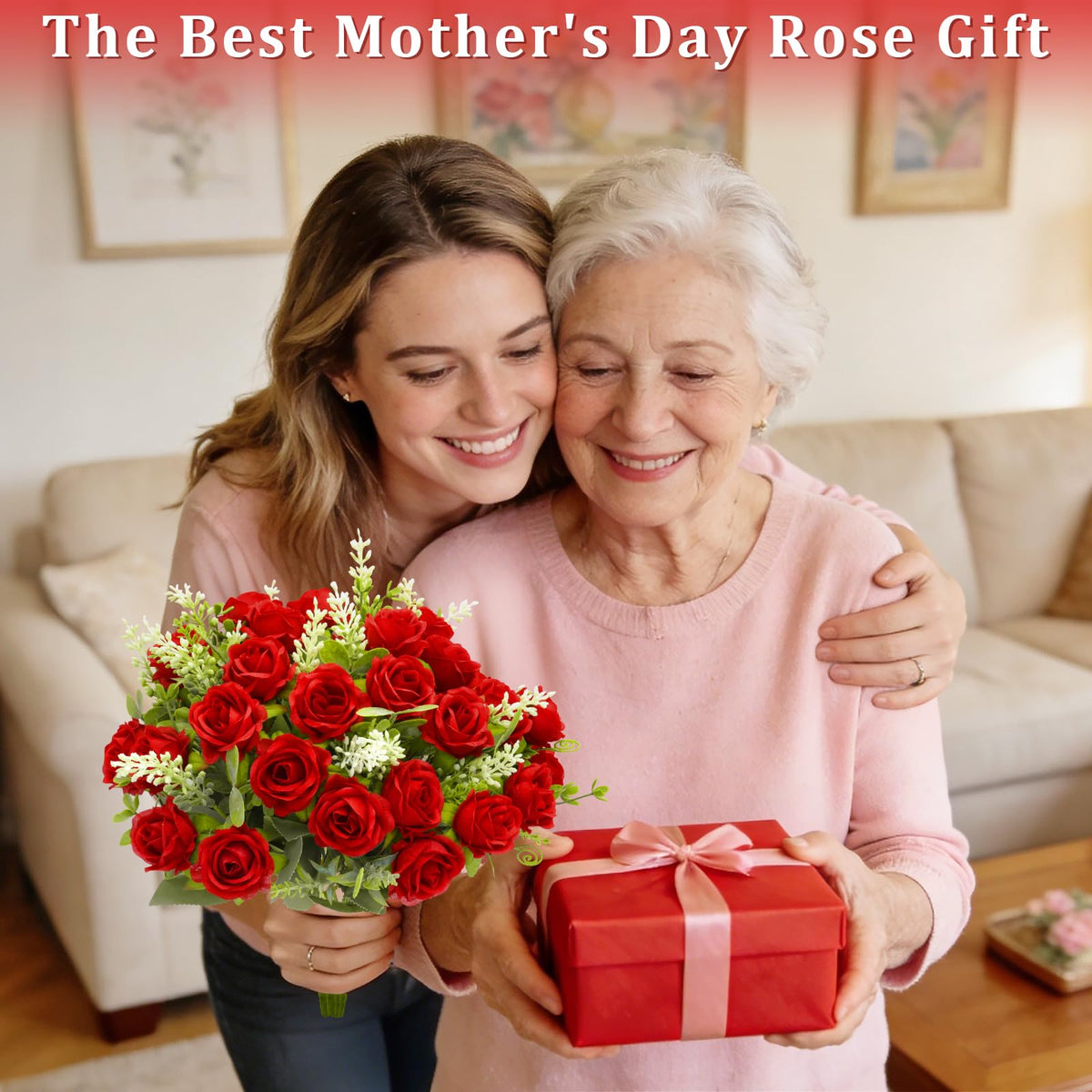 TURNMEON 40 heads fake roses UV-resistant red color stays vibrant.