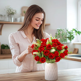 TURNMEON 40 heads fake roses wedding centerpiece red for tables.