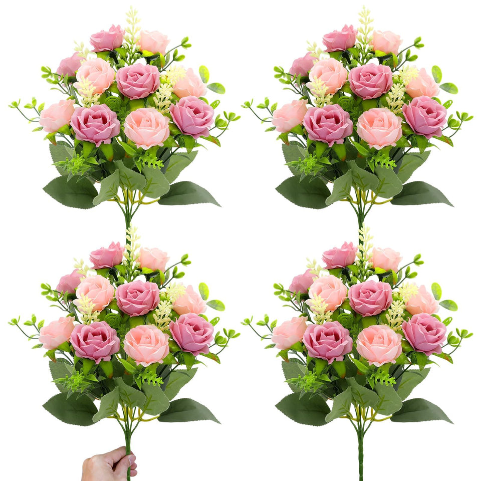 TURNMEON 40-heads pink rose bouquet for vibrant wedding decor and long-lasting color.
