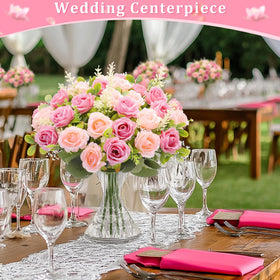 TURNMEON 40-heads pink rose bouquet for outdoor setups with UV resistance.