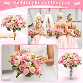 TURNMEON 40-heads pink rose bouquet with adjustable stems for flexible arrangements.