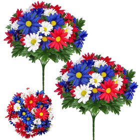 Turnmeon 44-heads patriotic cemetery bouquets for outdoor grave displays.