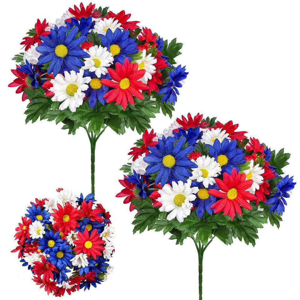 Turnmeon 44-heads patriotic cemetery bouquets for outdoor grave displays.