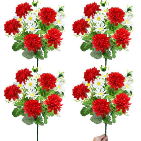 TURNMEON 44 heads red outdoor flowers bouquet in a 17-inch height for patio decor