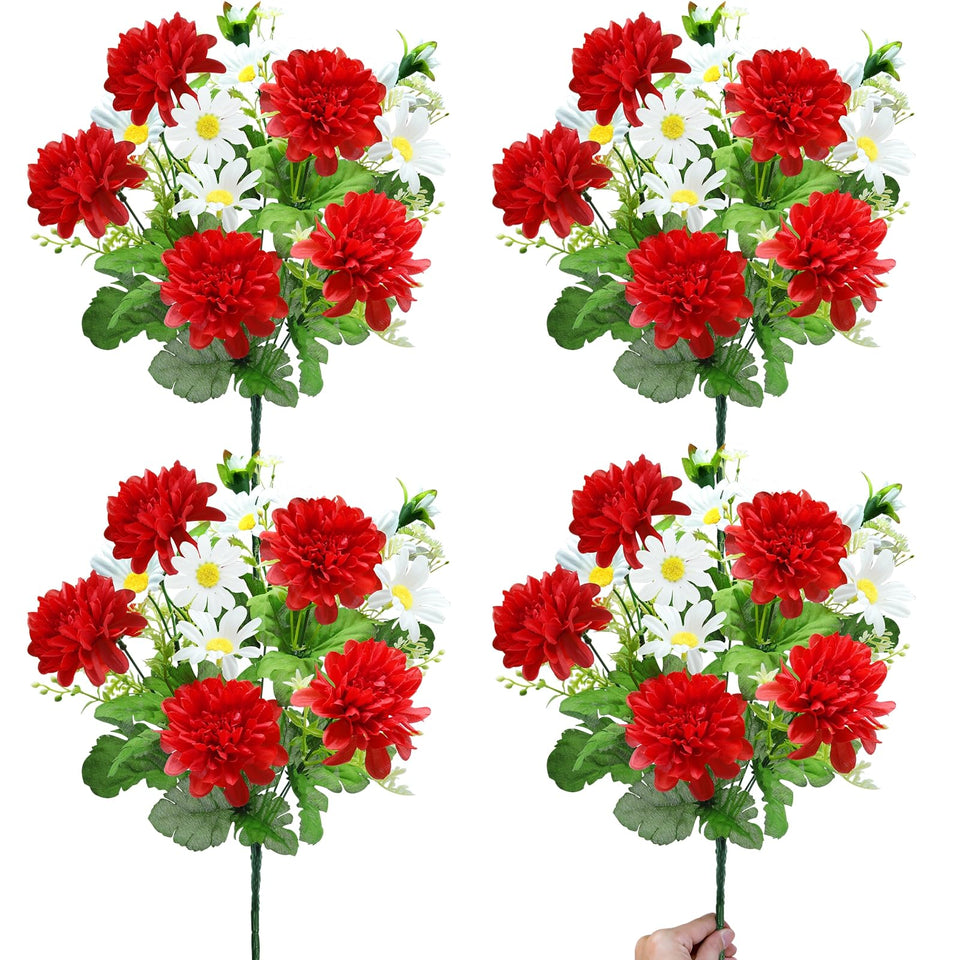 TURNMEON 44 heads red outdoor flowers bouquet in a 17-inch height for patio decor