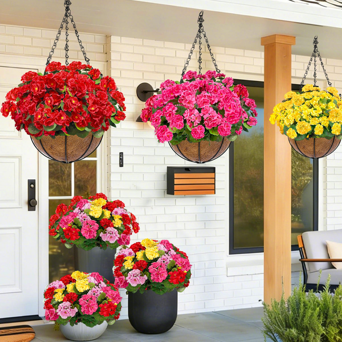 TURNMEON purple geraniums bouquet adds year-round color without watering.