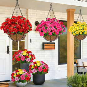 TURNMEON purple geraniums bouquet adds year-round color without watering.