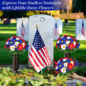 Turnmeon vivid red, white, and blue daisies brighten indoor spaces.