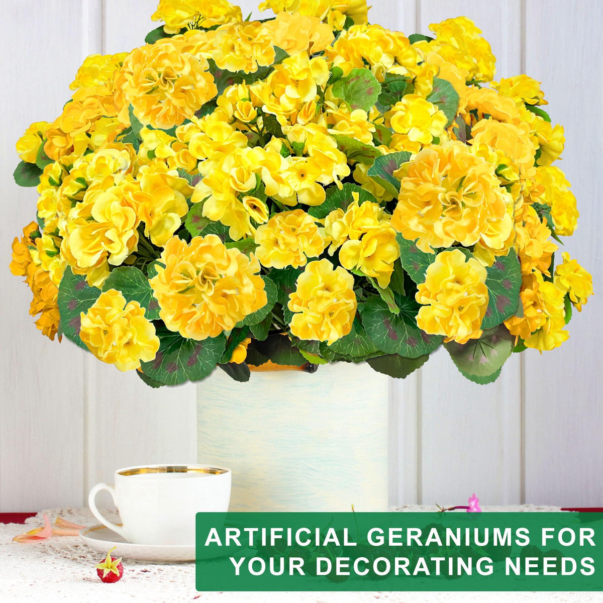 TURNMEON artificial geraniums 5-stem bouquet with five large heads.