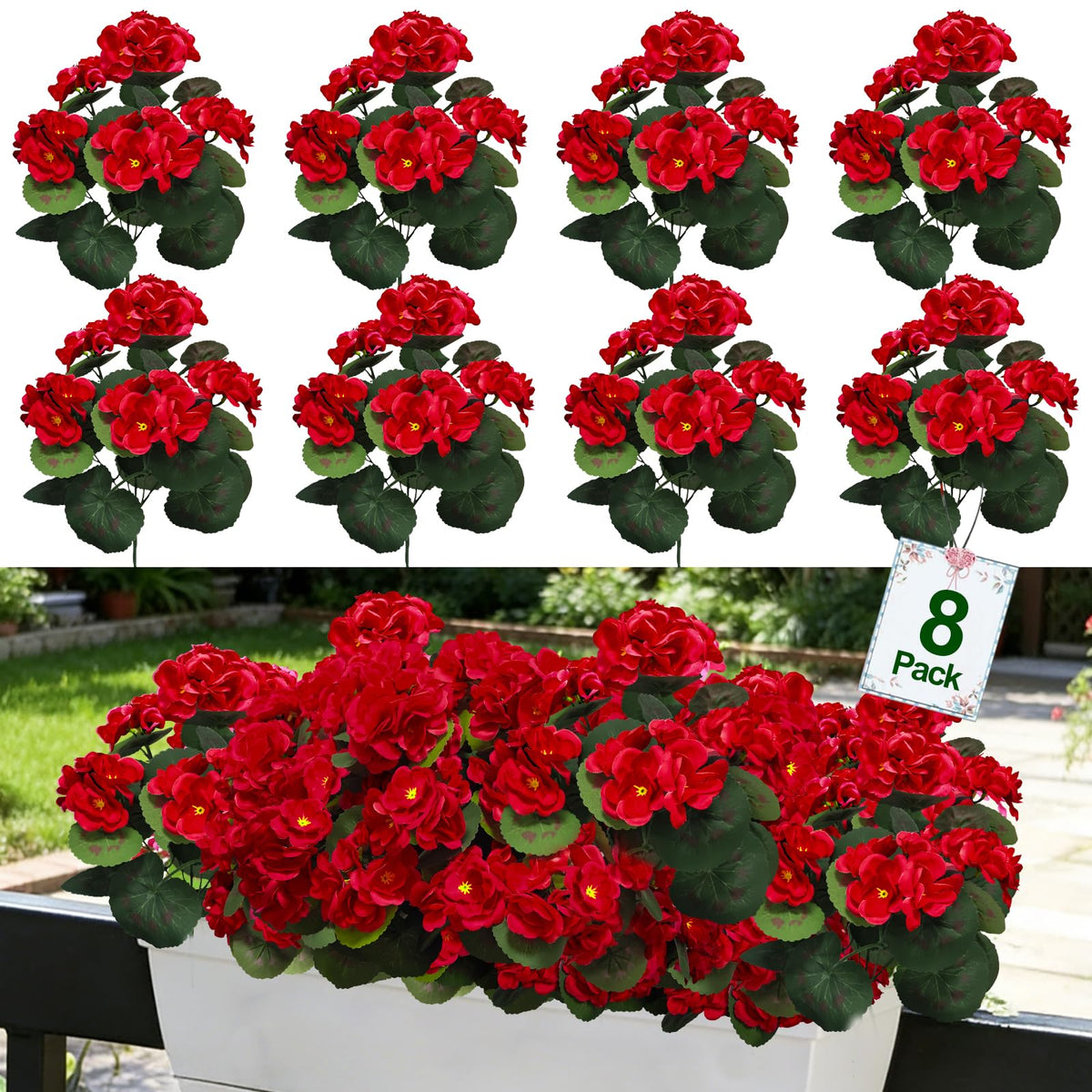 TURNMEON artificial geraniums bouquet for outdoor display.
