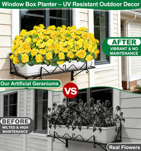 TURNMEON artificial geraniums waterproof design resists rain for outdoor planters.