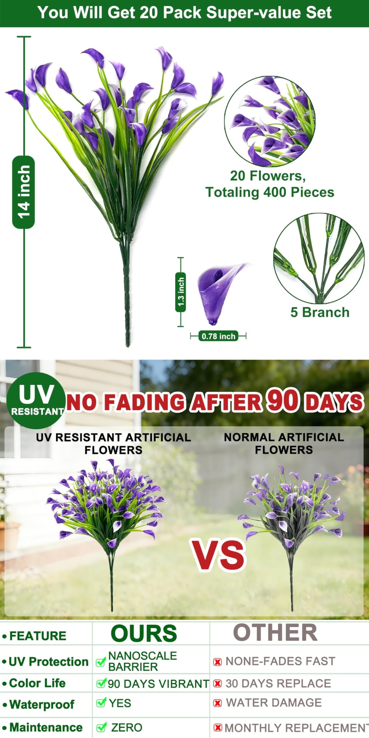 TURNMEON Calla Lily artificial flowers with adjustable branches for DIY arrangements.