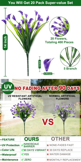 TURNMEON Calla Lily artificial flowers with adjustable branches for DIY arrangements.