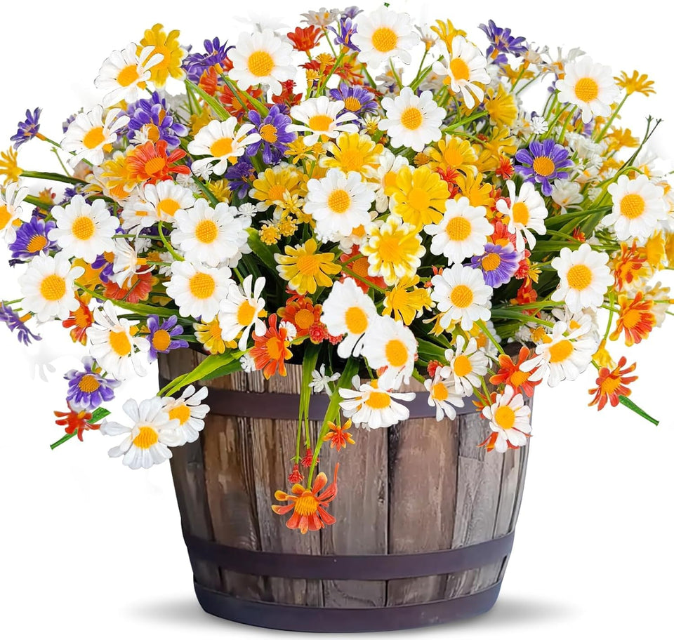 Turnmeon white artificial daisy bundles brighten outdoor spaces with fade-free color.