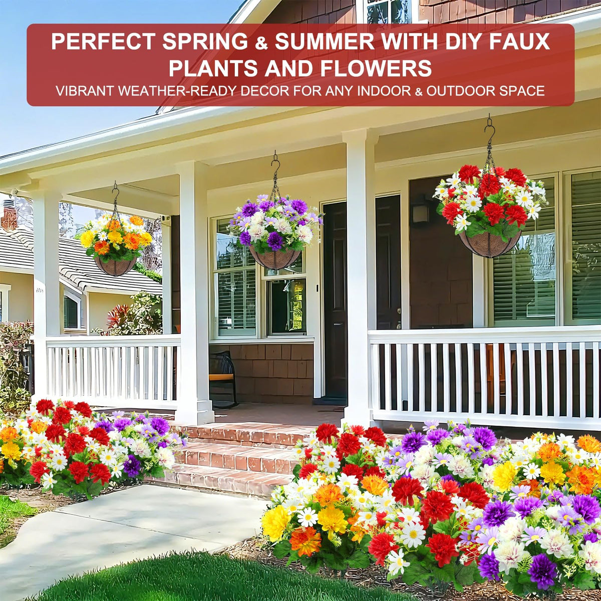 TURNMEON durable outdoor faux flowers in red for all-season use