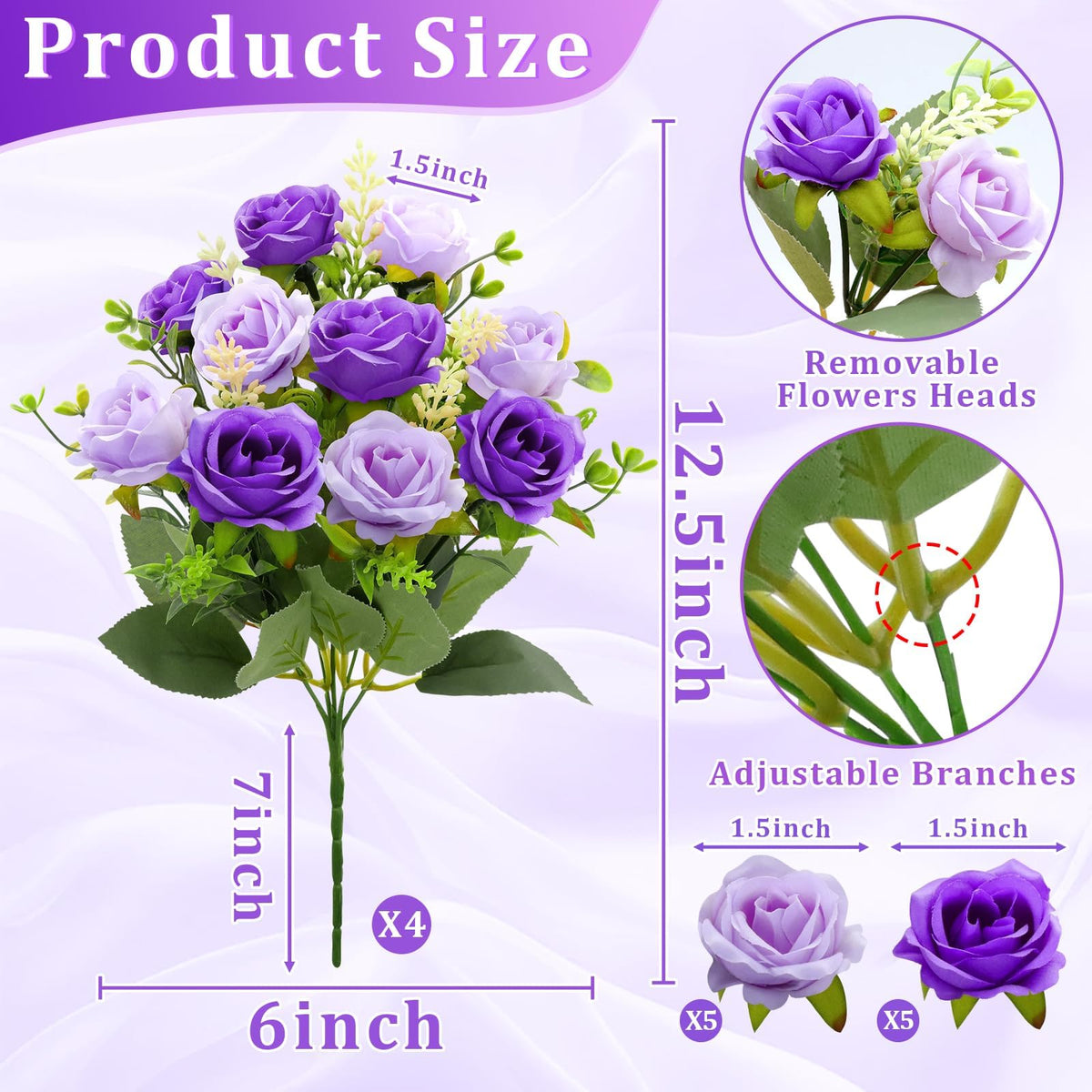 Turnmeon purple UV-resistant fake rose bouquet for long-lasting decor.
