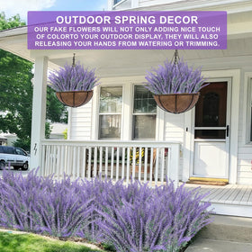 TURNMEON faux lavender stems set in a porch planter for outdoor charm