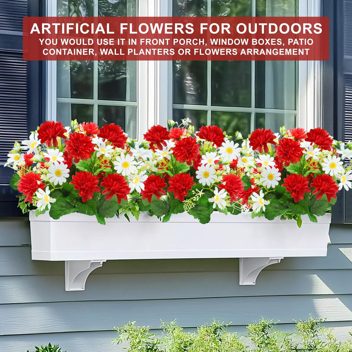 TURNMEON front porch garden decor featuring red dahlia-daisy blooms