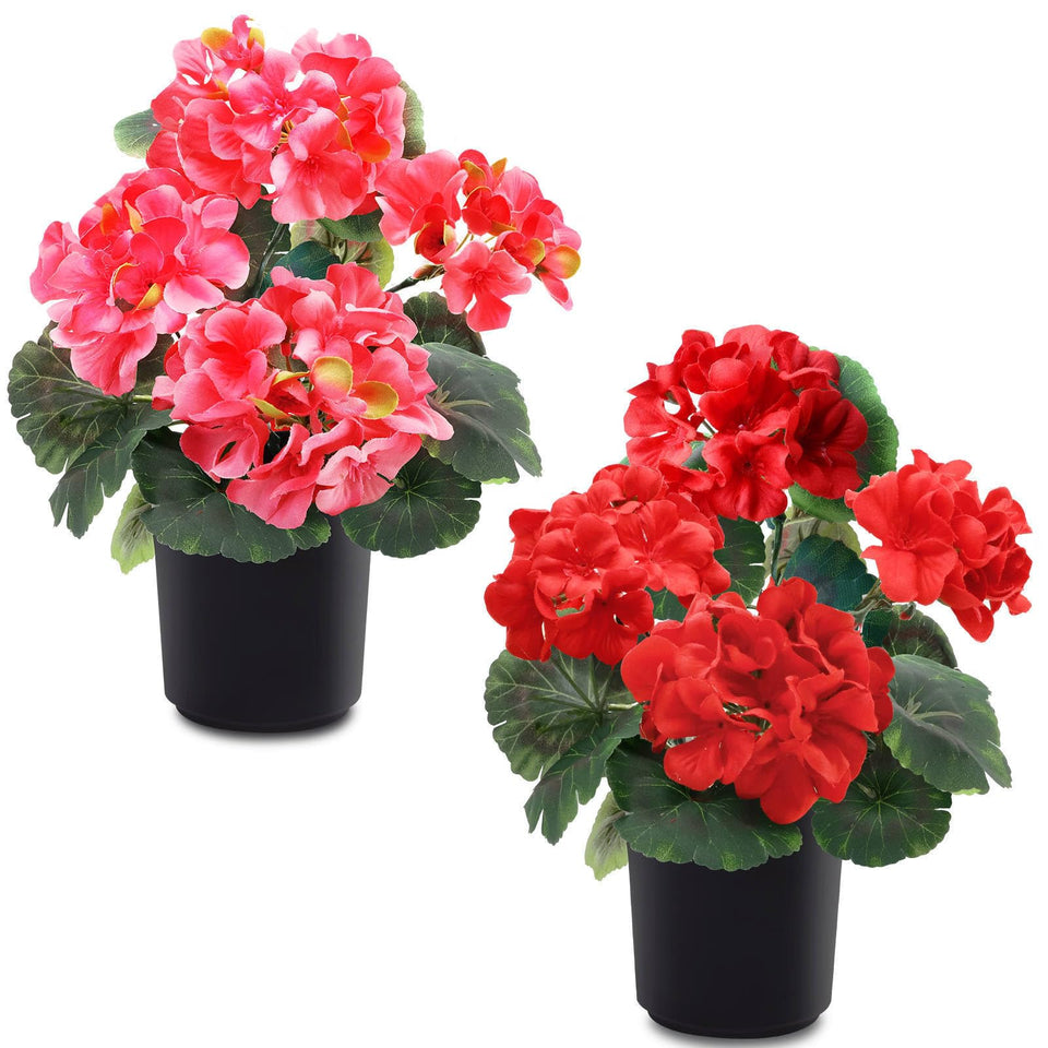 TURNMEON geraniums 2pack in red pots for durable outdoor decor.