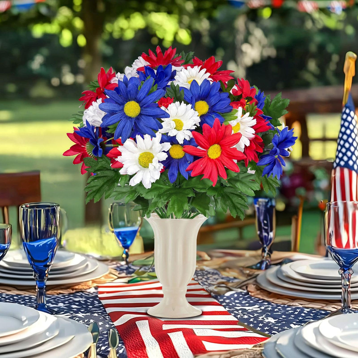 Turnmeon patriotic bouquets suit memorials, holidays, and hotel decor.