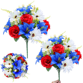 Turnmeon large patriotic cemetery bouquets on display for outdoor or indoor memorial decor.