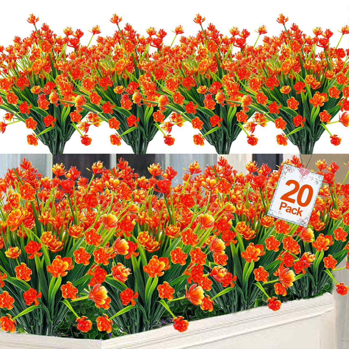 TURNMEON orange-red outdoor flowers bundle close-up for porch decor