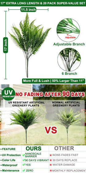 TURNMEON UV-resistant faux ferns stay vibrant for porches and patios.